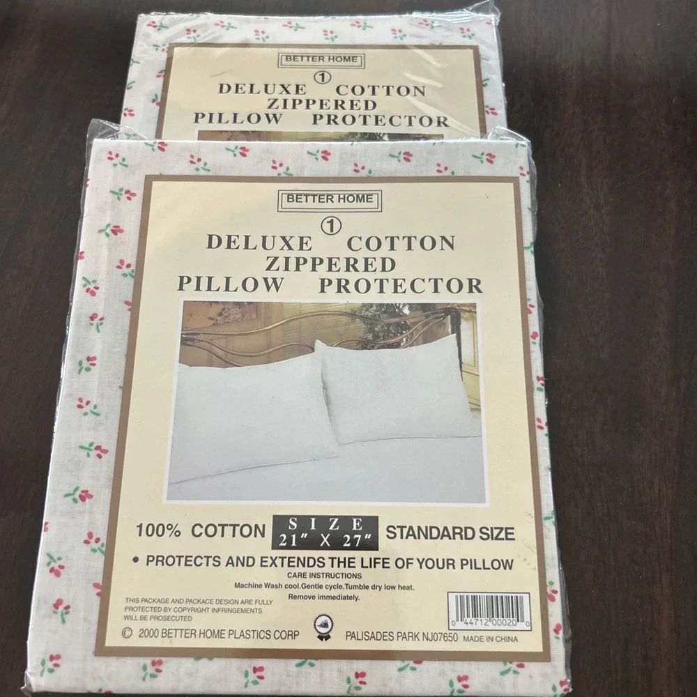 2 Vintage Red Floral Pillow Protector Zippered  Standard Size  100% Cotton